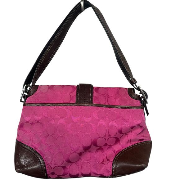 Coach Pink Hampton Signature C Canvas & Brown Leather Hobo Bag Y2K # F13018 - Picture 3 of 15